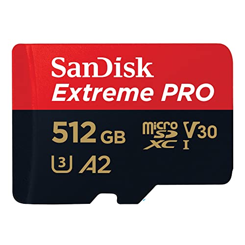 SanDisk 512 Go Extreme Pro Durable, capture des vidéos 4K UHD, 200 Mo/s en lecture et 140 Mo/s en écriture carte microSD UHS-I pour enregistrer des aventures en plein air et des voyages de week-end