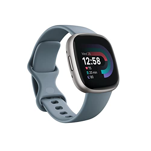 Fitbit Versa 4 健身智能手表，配备每日就绪功能、GPS、24/7 心率、40 多种锻炼模式、睡眠跟踪等，瀑布蓝/铂金，均码（包括 S 和 L 表带）