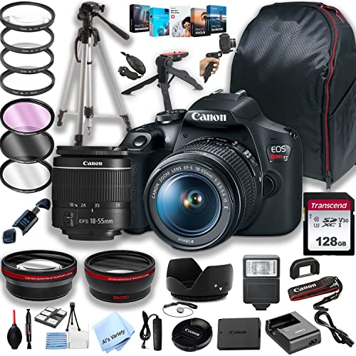 Canon EOS Rebel T7 DSLR Fotoğraf Makinesi, EF-S 18-55mm F/3.5-5.6 Yakınlaştırma Lensi + 128GB Bellek + Kılıf+ Sabit Tutma Bölmesi + Tripod + Filtreler + Uzaktan Kumanda + Lensler + Yazılım + Daha Fazlası (42 adet Paket)