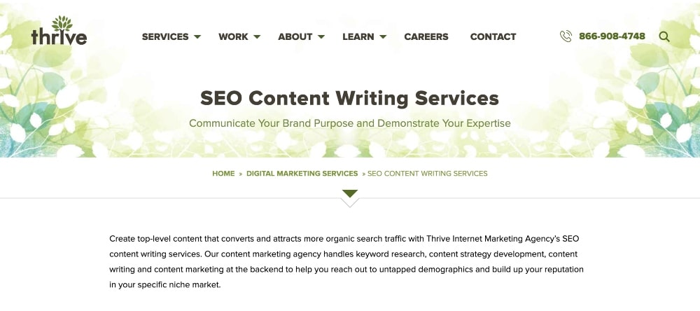 Screenshot der SEO-Content-Website der Thrive Agency