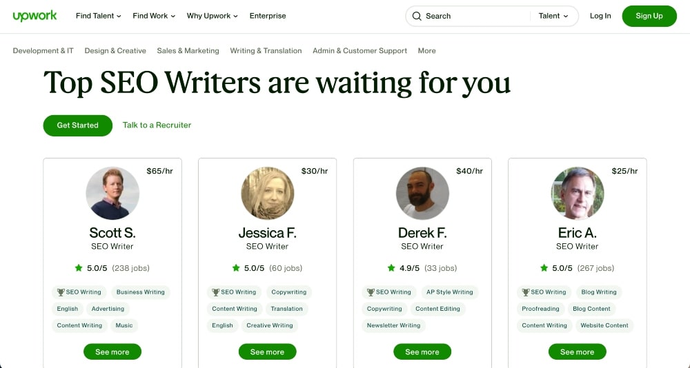 Screenshot der Upwork SEO-Autoren