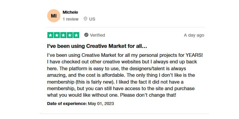 Trustpilot での Creative Market レビュー