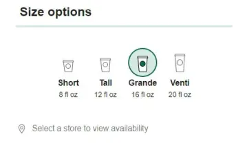 Seleziona una taglia per la bevanda per ordinare la palla medica sull'app Starbucks