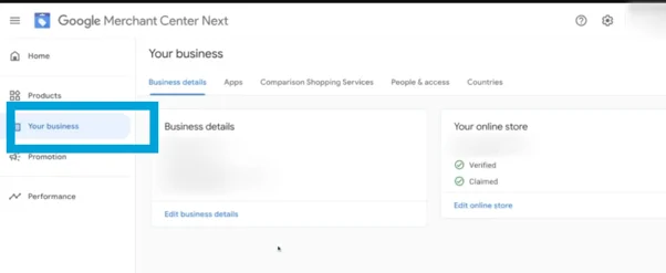İşletme ayrıntıları Google Mechant Center