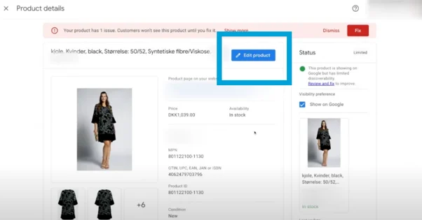 Google Merchant Center で商品を編集する 次へ