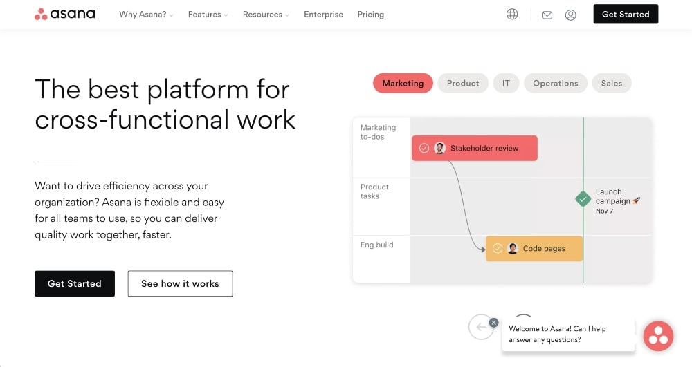 tangkapan layar situs web Asana