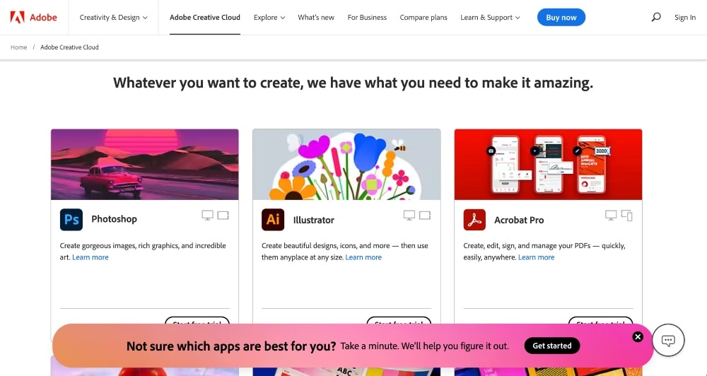 tangkapan layar situs web Adobe Creative Cloud