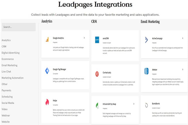 Leadpages entegrasyonları örnek bir