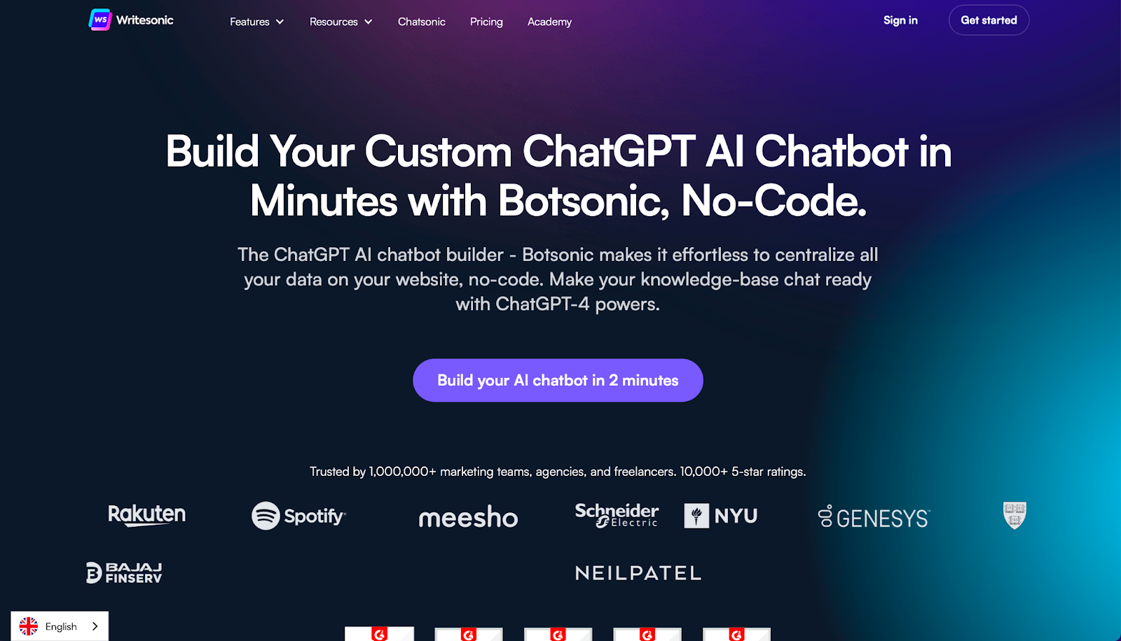 Botsonic - Web sitesi için en iyi canlı sohbet uygulamaları