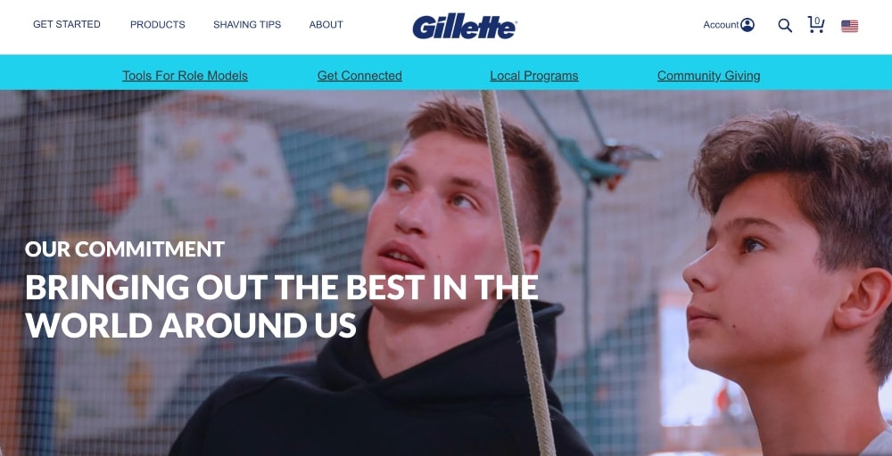 Web sitesindeki Gillette kampanyasının ekran görüntüsü