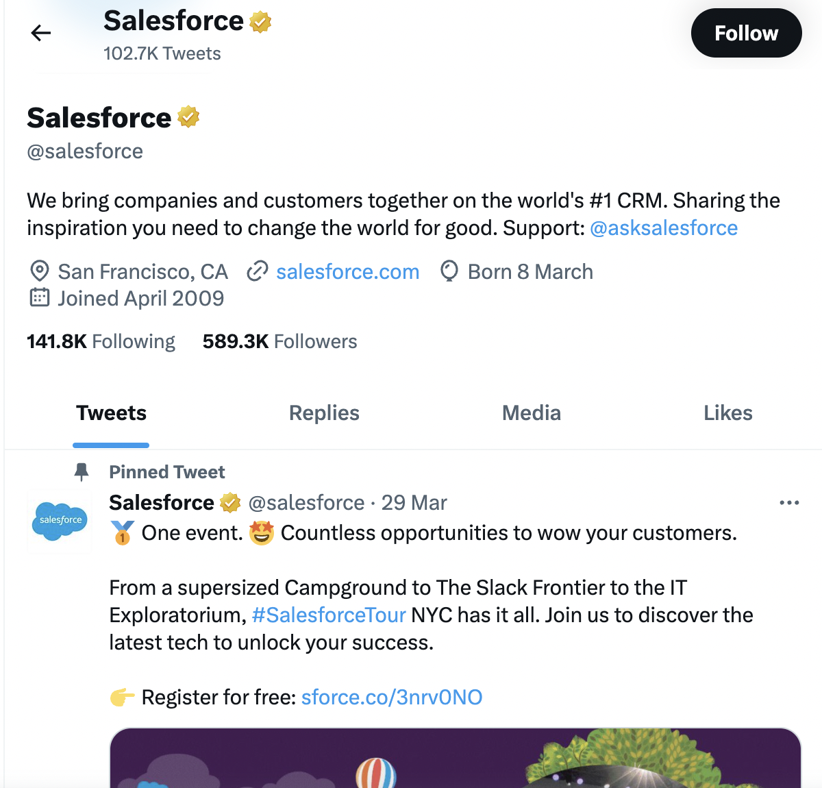 Salesforce Twitter 个人资料的屏幕截图