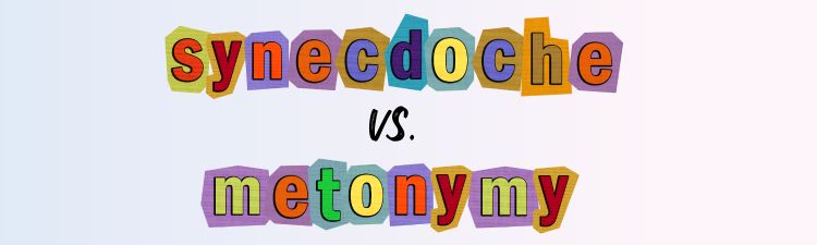 ตัวอักษรสีสะกดคำว่า synecdoche และ metonymy