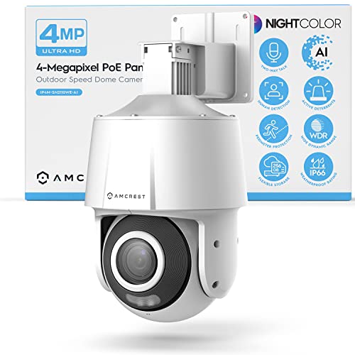 Amcrest 4MP Dış Mekan PT POE AI IP Kamera Pan Tilt Güvenlik Speed ​​Dome, İnsan Algılama, 98ft Gece Görüşü, Tripwire ve İzinsiz Giriş, POE (802.3at) IP4M-SN2110EW-AI