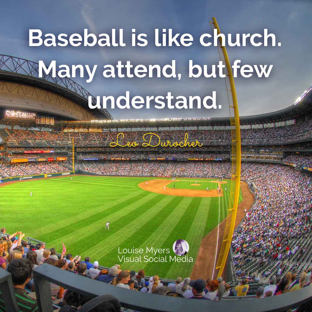 estadio de béisbol abarrotado con cita, El béisbol es como la iglesia. Muchos asisten, pero pocos entienden.