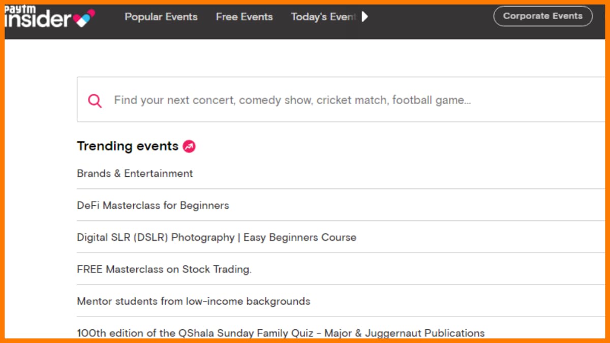 Paytm Insider: sitio web de listado de eventos