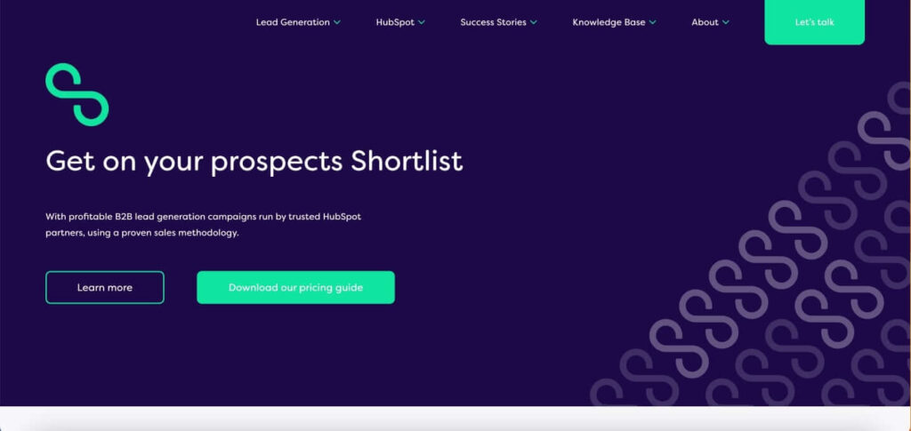 لقطة شاشة للصفحة الرئيسية لموقع ويب Shortlist Marketing