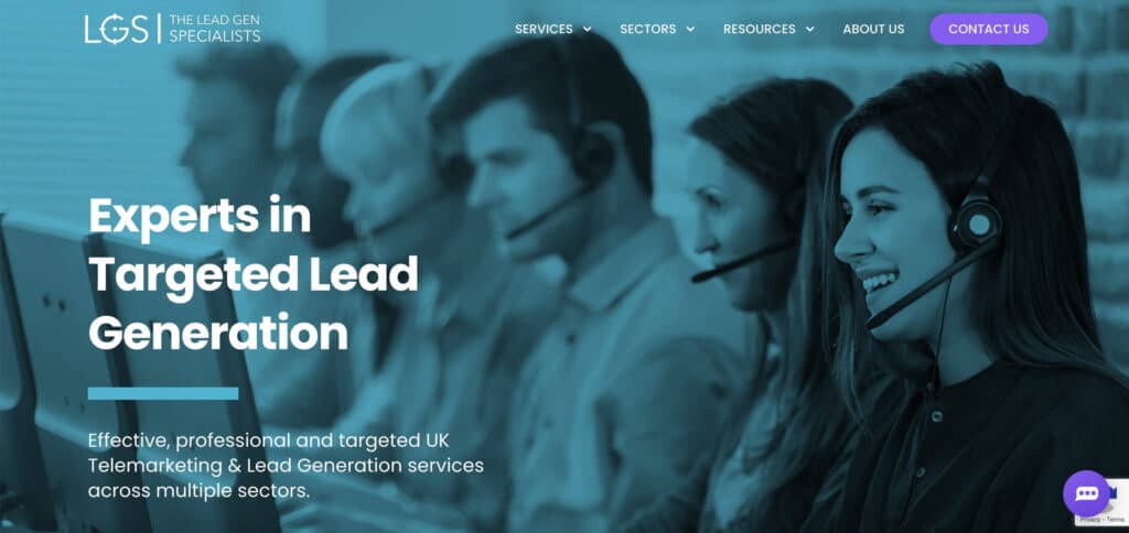 لقطة شاشة للصفحة الرئيسية لموقع ويب LeadGen Specialists