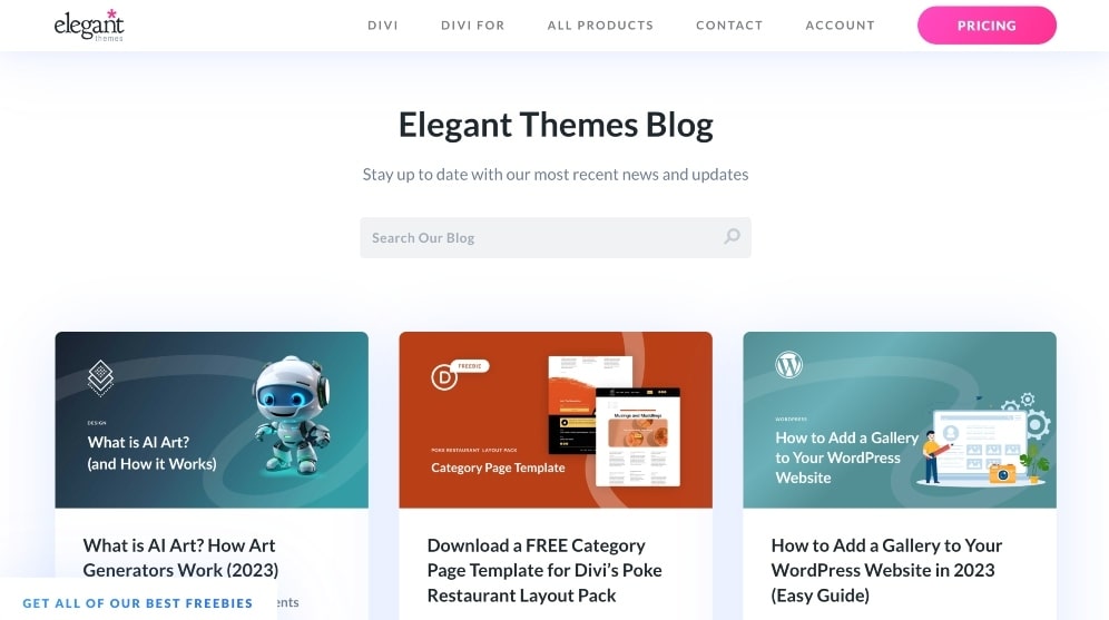 ภาพหน้าจอของบล็อก Elegant Themes