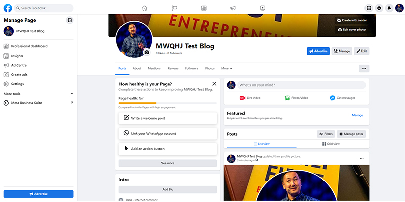 Facebook 上的 MWQHJ 测试博客页面