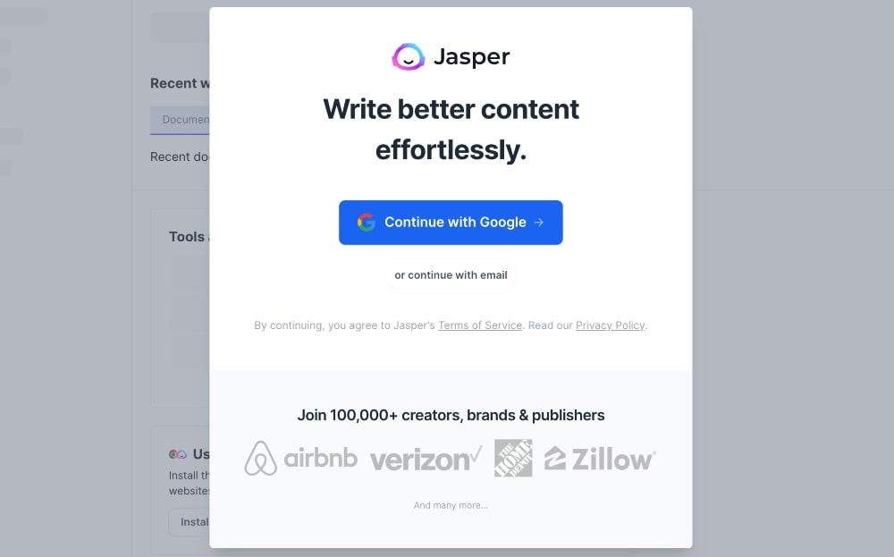 Jasper AI 무료 평가판 스크린샷 등록