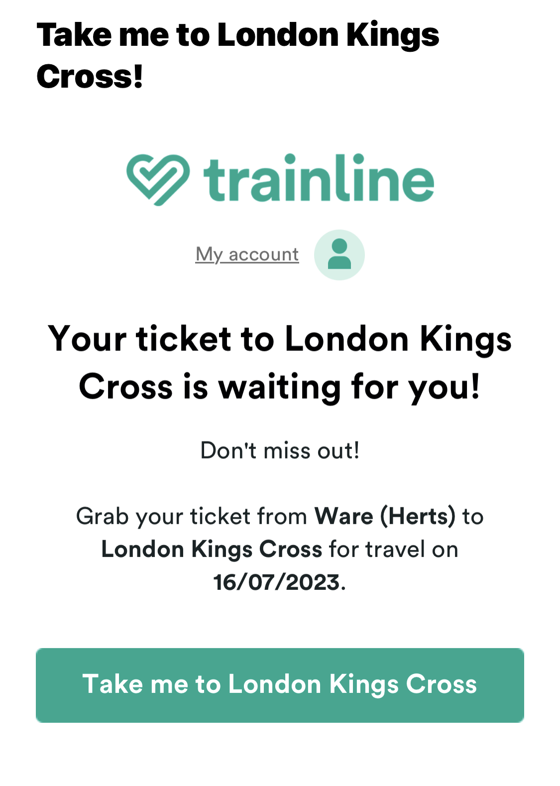 لقطة شاشة لبريد إلكتروني من Trainline