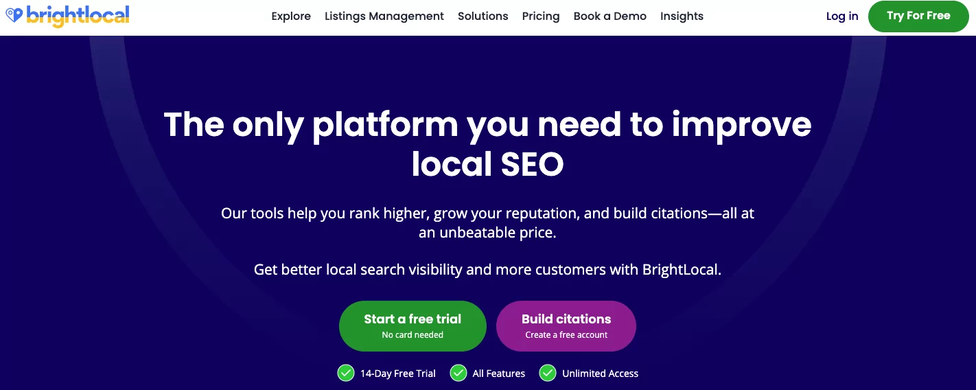 Un'immagine che descrive in dettaglio BrightLocal, uno strumento per migliorare la SEO locale