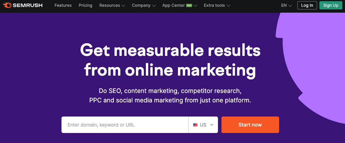 Un'immagine della pagina di registrazione di Semrush, uno strumento SEO locale