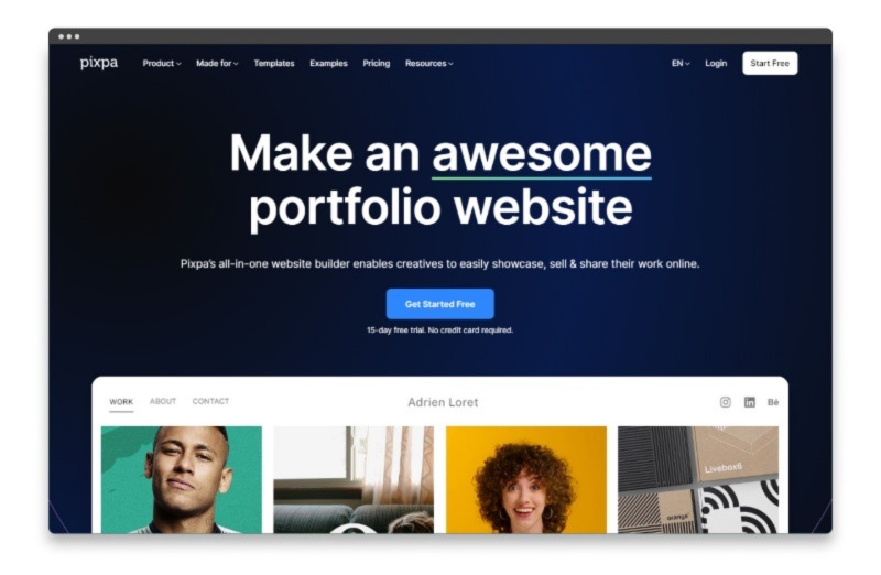 Pixpa - Melhor Construtor de Sites para Artistas