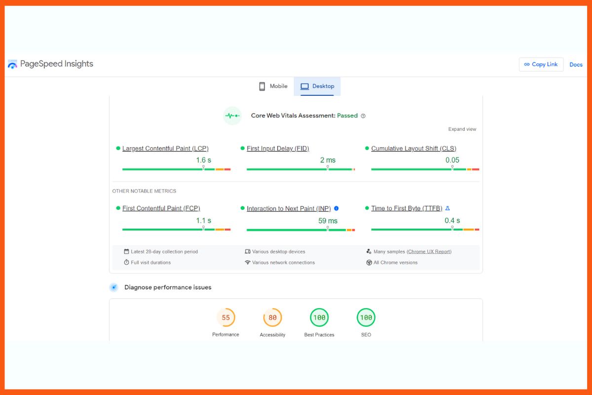 Evaluare de bază Web Vitals | Google PageSpeed ​​Insights