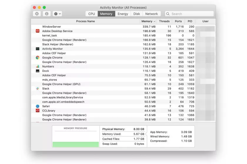 Use o Activity Monitor para rastrear o uso da memória do Mac.