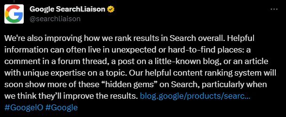 Tweet da Google SearchLiaison