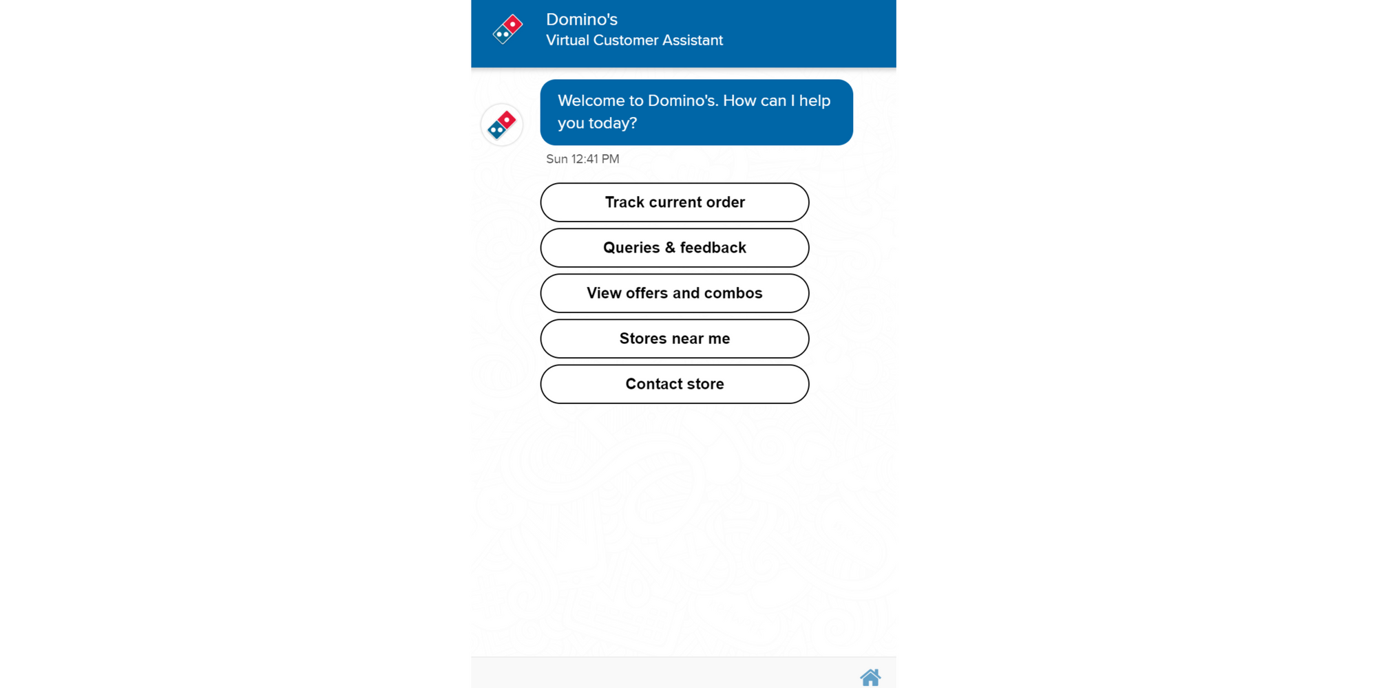 مثال على برنامج chatbot القائم على القائمة لـ Dominos