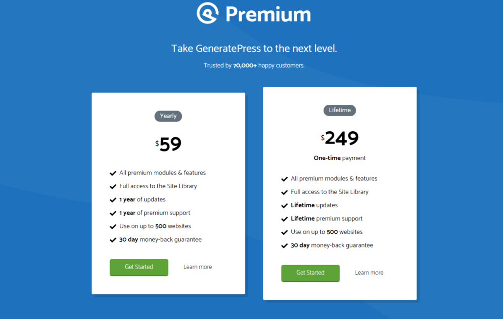 generatepress theme pricing