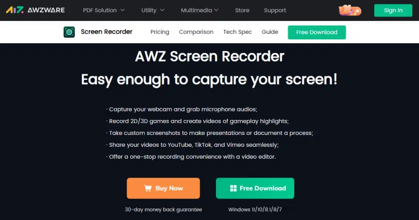 AWZ Screen Recorder captura todo lo que aparece en la pantalla para realizar capturas de pantalla de Windows.