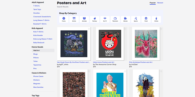 TeePublic Posterler ve Sanat sayfası