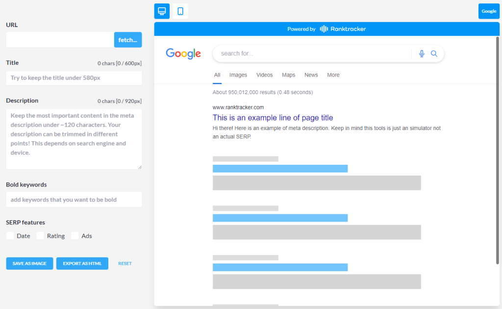 Simulador SERP del kit de herramientas Ranktracker