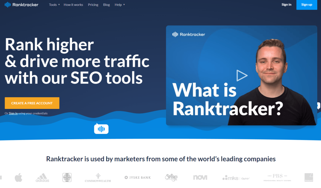 Página de inicio del kit de herramientas de Ranktracker