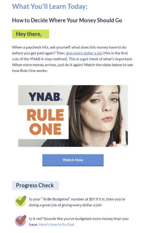 YNAB 時事通訊電子郵件的螢幕截圖