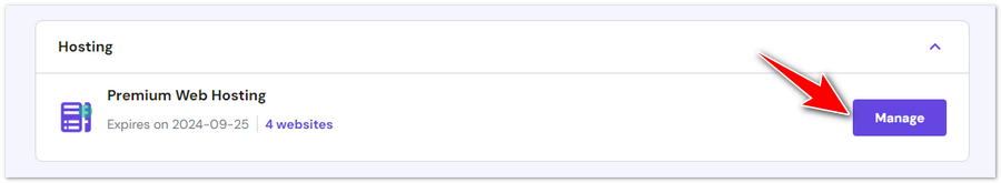click on manage from premium web hosting