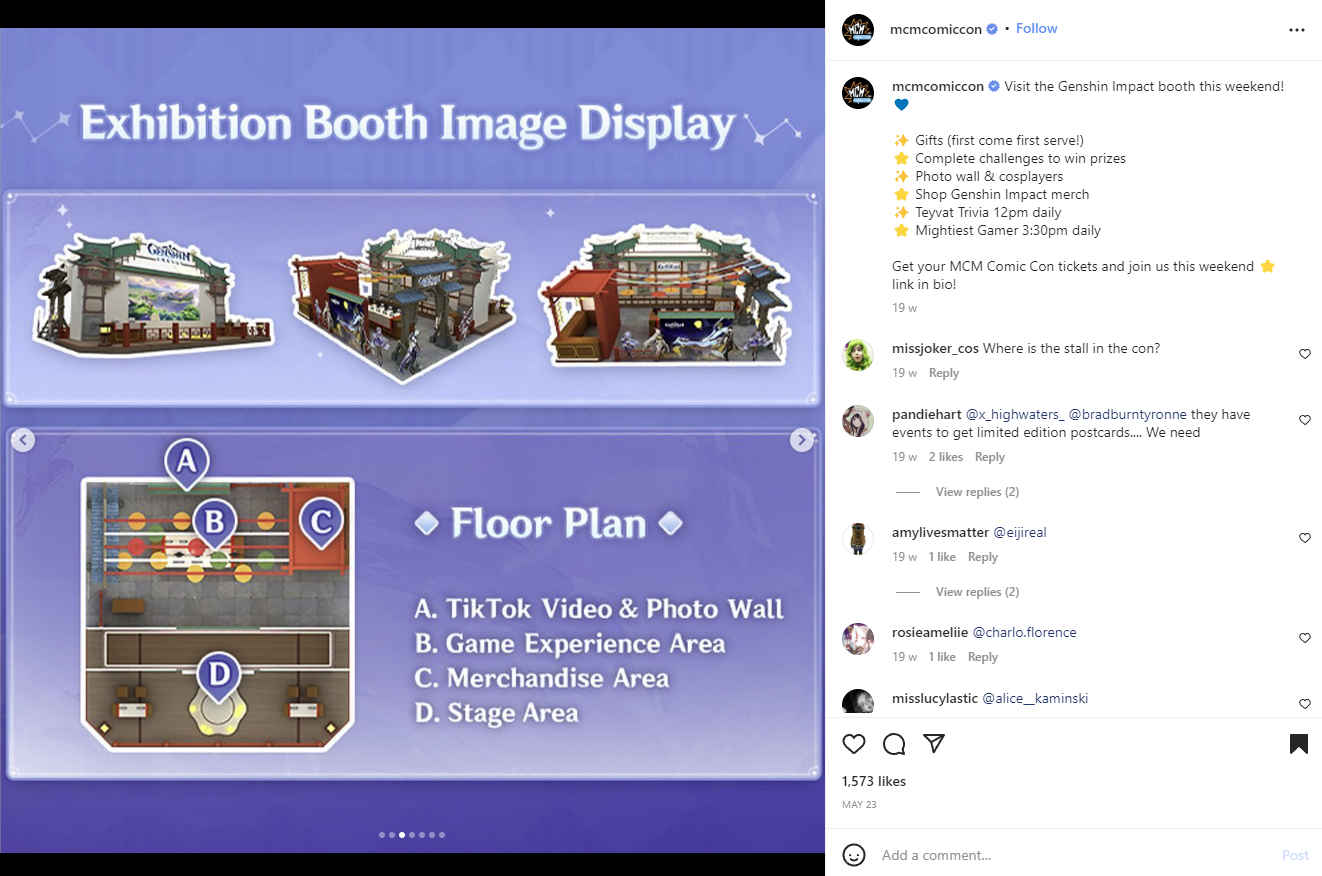 Ilustrasi denah booth Genshin Impact di MCM London Mei 2022