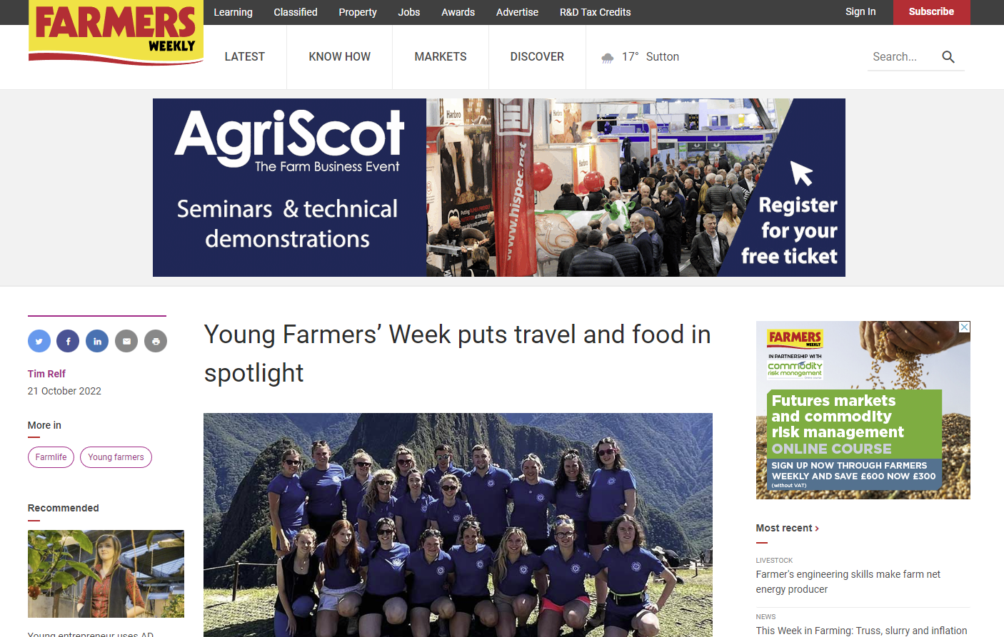 Tangkapan layar iklan di situs Farmers Weekly