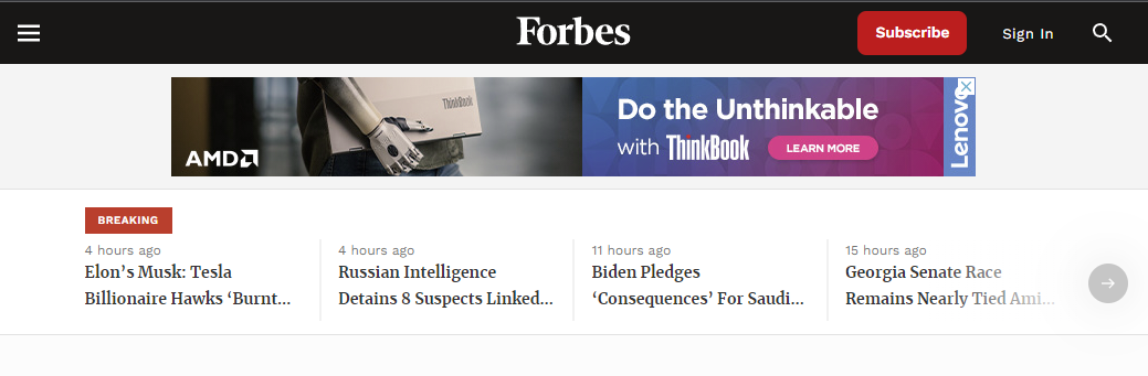 Tangkapan layar iklan banner di situs Forbes