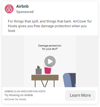 Captura de pantalla de un anuncio de Facebook de Airbnb