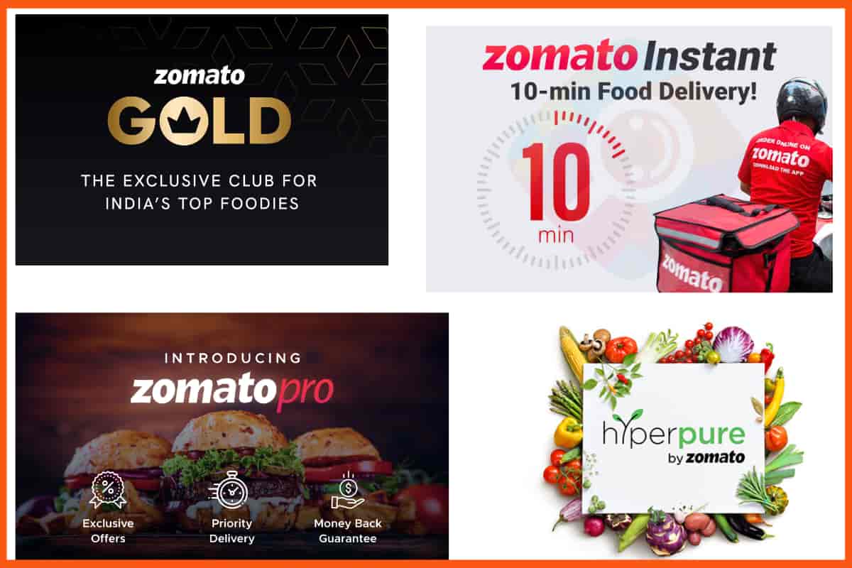 Zomato 的多元化產品 - Zomato Gold、Zomato Instant、Zomato Pro、Hyperpure