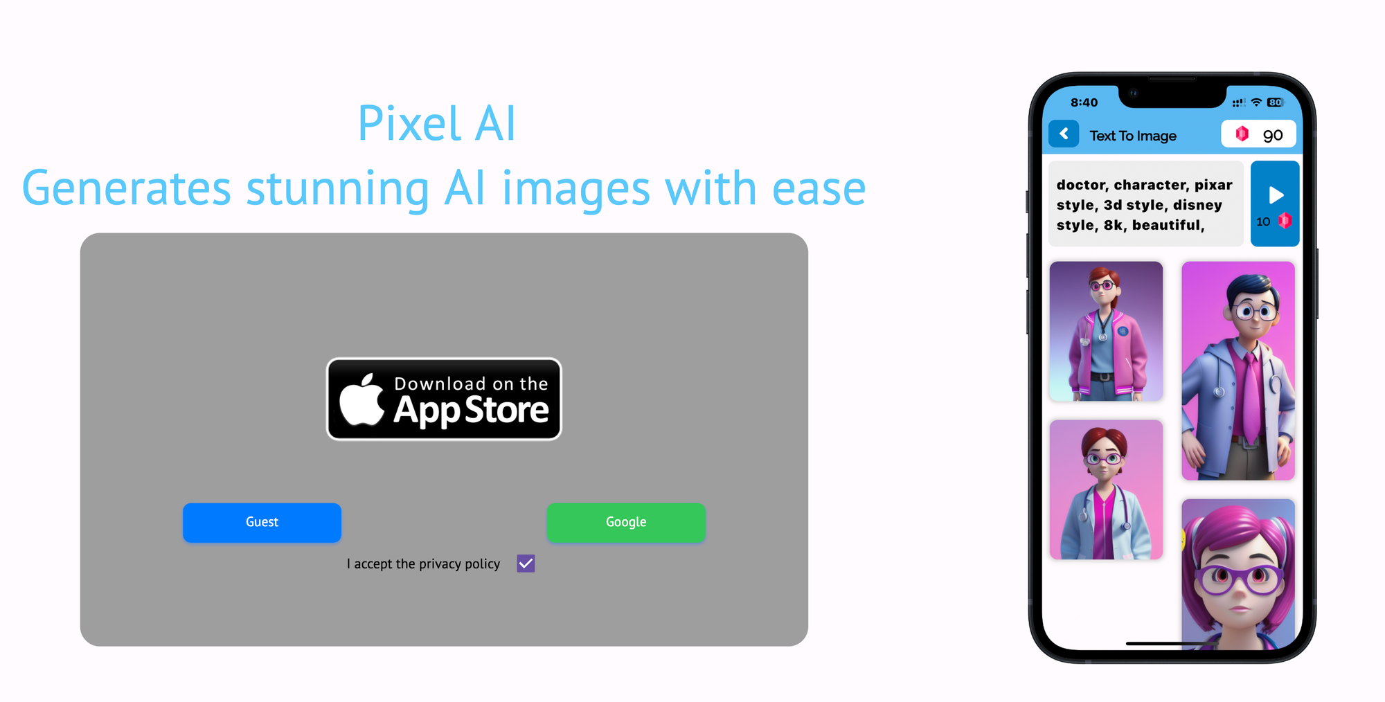 Pixel AI - gerador de arte de IA