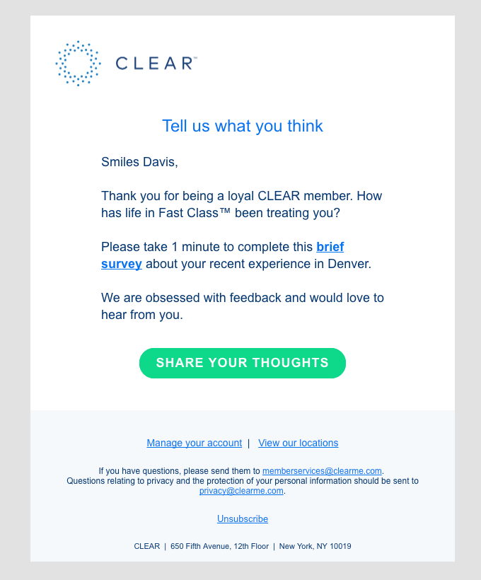 Clearは、調査に含まれる内容と、調査が完了するまでにかかる時間の予想を設定します。