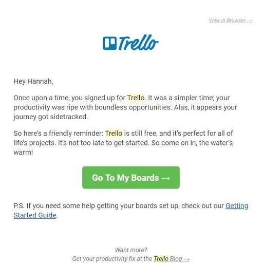 Contoh pemasaran email Trello