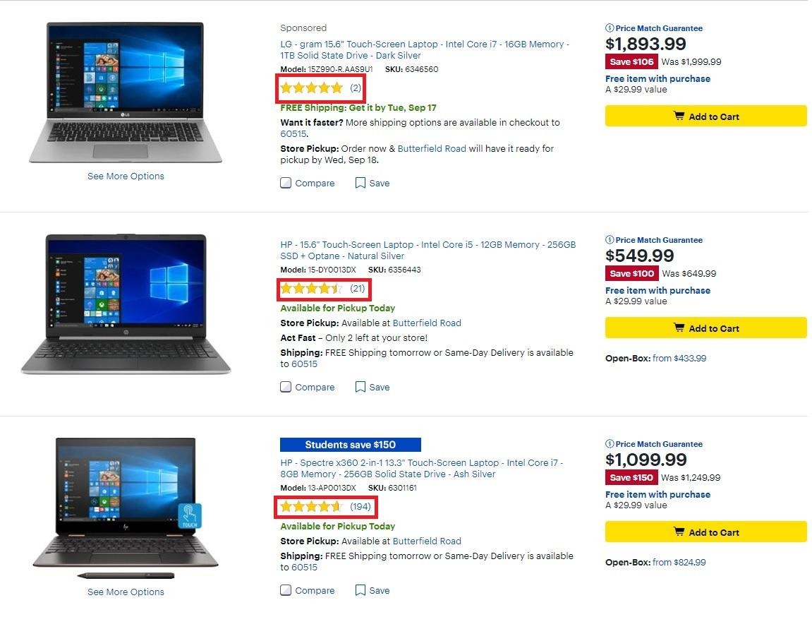 BestBuy utiliza las calificaciones iniciales para informar a los consumidores sobre la popularidad de un producto.