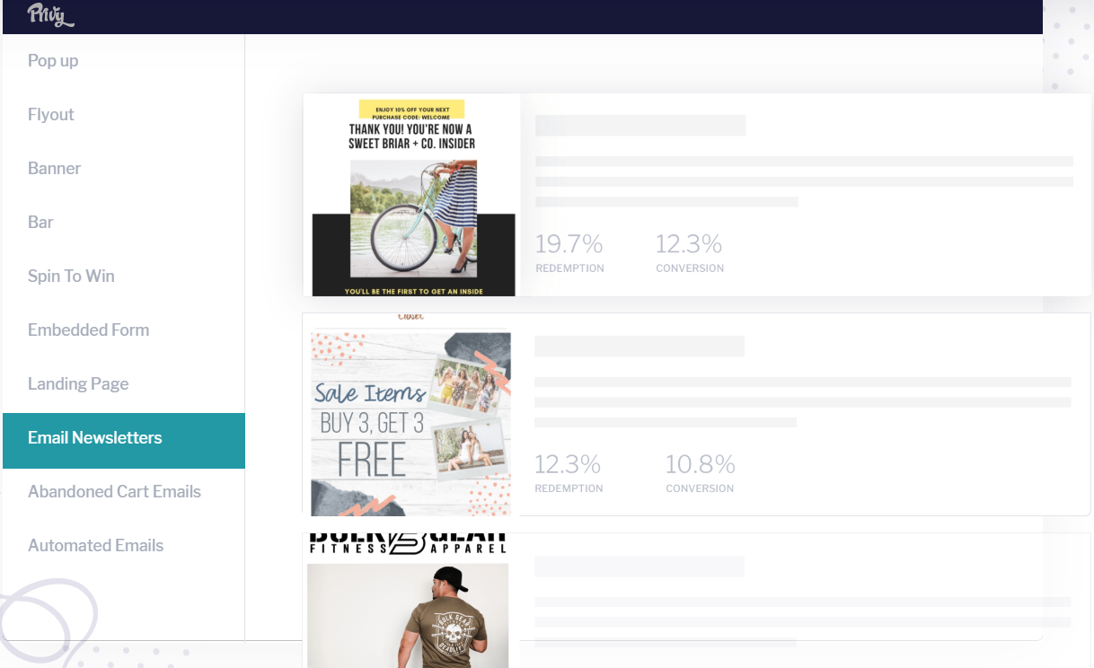 Privy bietet Ihnen nicht nur diese Option, sondern ermöglicht es Ihnen auch, die gewünschten benutzerdefinierten Banner und Anzeigen mit Fokus auf Conversions zu erstellen.