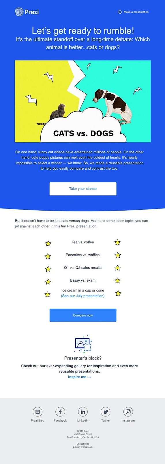 Exemplo de email Prezi para reativação